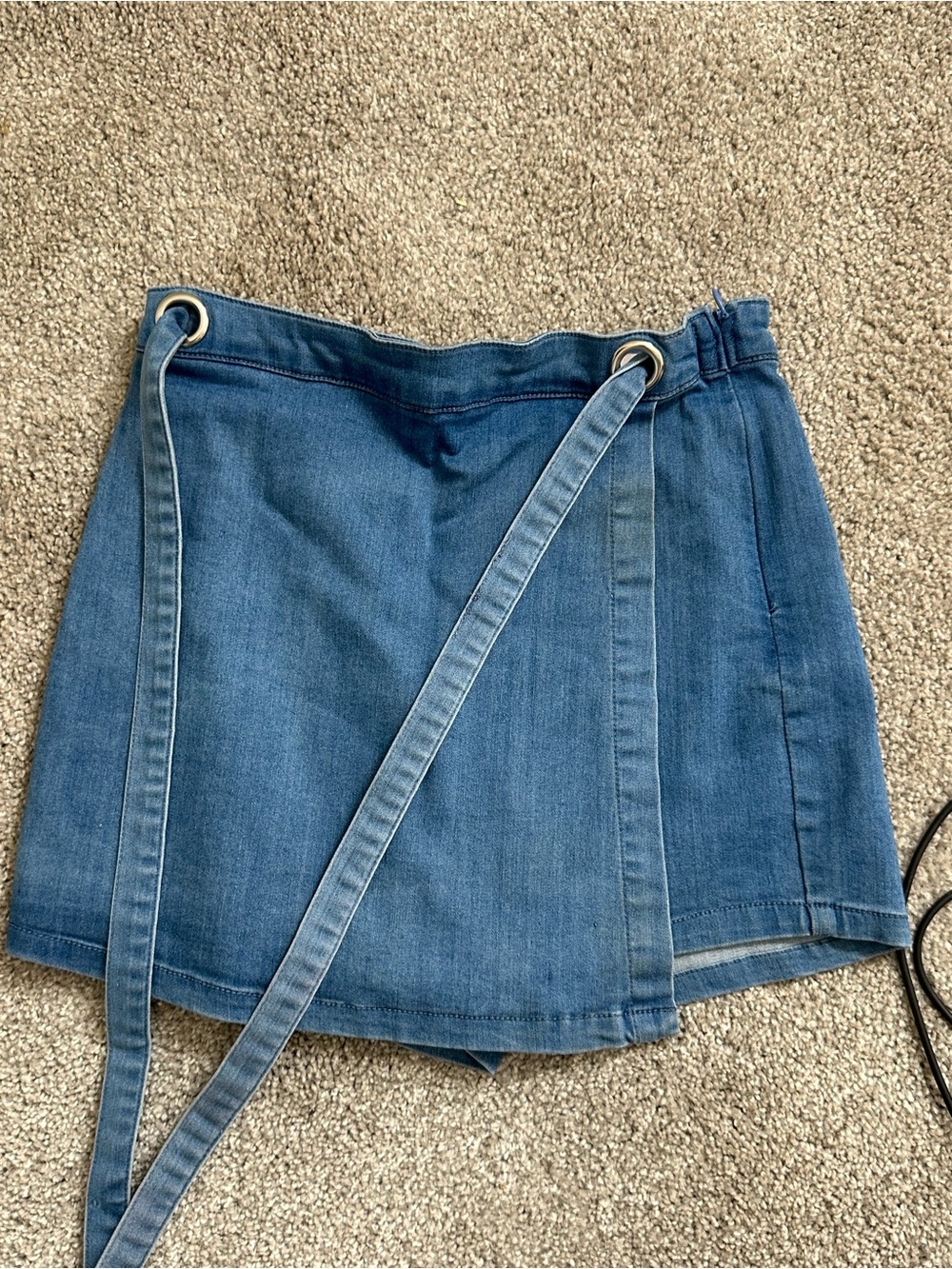 Women's Blue Denim Wrap Mini Skirt with Grommet Tie